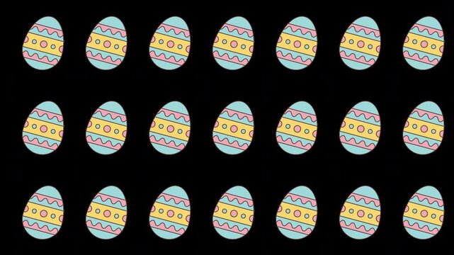 Seamless animated Easter egg pattern isolated on transparent background. Horizontal loop video with alpha channel in ProRes 4444 ideal for overlays, holiday designs and spring content.