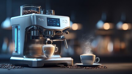 Modern espresso machine with transparent background