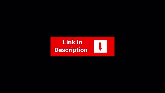 Link in Description Call to Action Text Animation with Arrow, Link in Description text title Animation on Transparent Background, Modern Lower Third Animation for Social Media Marketing Videos.
