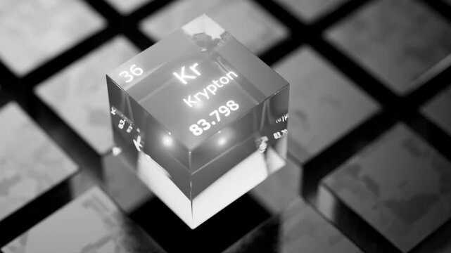 Animation of krypton gas symbol on the periodic table. Krypton is an element on the periodic table. Krypton gas is a periodic table element.