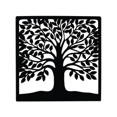 Obraz premium Black and white abstract tree silhouette framed in a square design