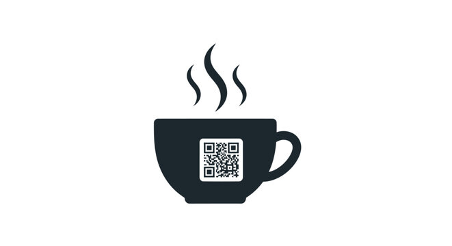 Black coffee cup with QR code.