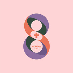 A stylized number eight design incorporating the colors of international women s day high quality