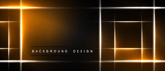 Fototapeta premium Dark background features glowing orange lines forming rectangular shapes. Minimalist design with bright illumination. Simple, modern aesthetic.