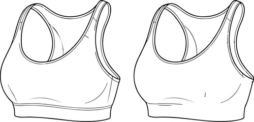 Sports Bra Technical Flat Vector Front and Back CAD Drawing