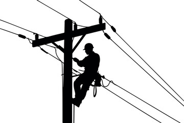 Lineman Silhouette Vector Climbing Power Poles and High Voltage Maintenance
