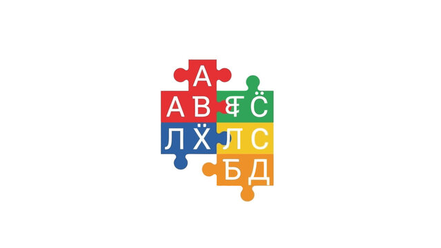 Colorful puzzle pieces with letters.