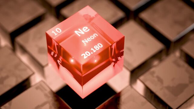 Animation of the neon gas symbol on the periodic table. Neon is an element on the periodic table. Neon gas is an element on the periodic table.