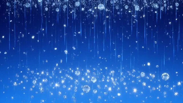 Sparkling Diamonds Falling Slowly Against a Blue Background