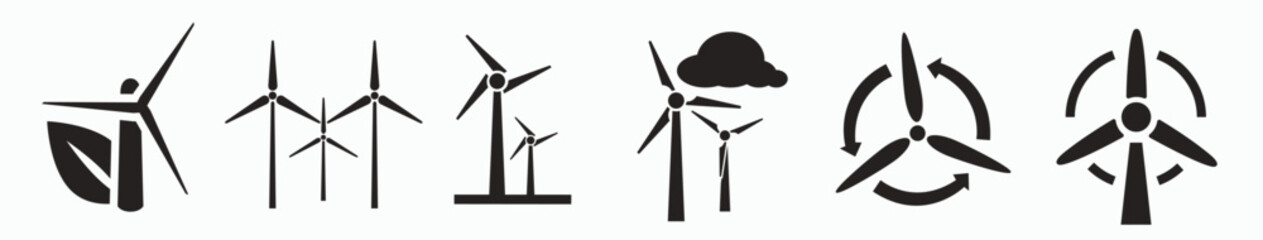 Wind power and renewable energy icons editable vector set,