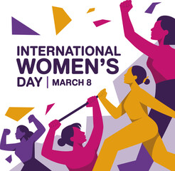 Celebrating international women s day on march 8th with diverse figures and empowering geometric shapes