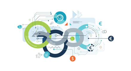 Obraz premium Abstract Digital Finance Flow, Continuous Business Process, and Fintech Connection Loop. Global Currency, Data Network, and Modern Technology Diagram.