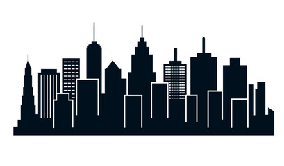 Fototapeta premium City skyline silhouette with various buildings and skyscrapers. Concept of urban landscape, architecture, and metropolis