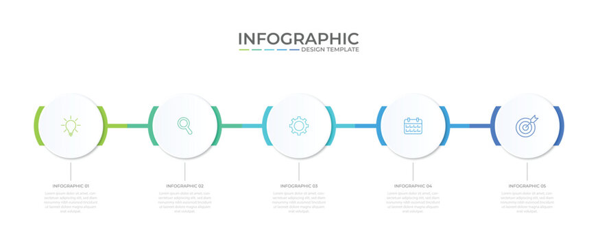 Business infographic template with 5 options, steps, process chart. Can be used for workflow layout, diagram, annual report, web design