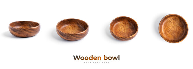 Fototapeta premium Empty wooden bowl isolated on a white background. High quality photo