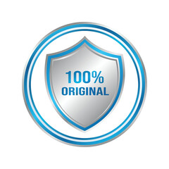 Obraz premium Silver shield with hundred percent original text inside blue circular badge on white