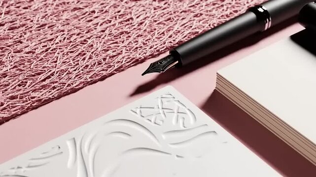 Fountain Pen on White Notepads Pink Background.