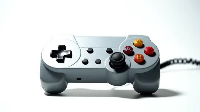 Gray Game Controller on White Background.