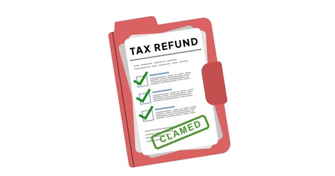 Animation of a Tax Refund Document Sheet with Claimed Stamp Effect for Financial Reimbursement, Taxation Processing and Government Settlement