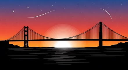Fototapeta premium Golden Gate Bridge sunset silhouette landscape.