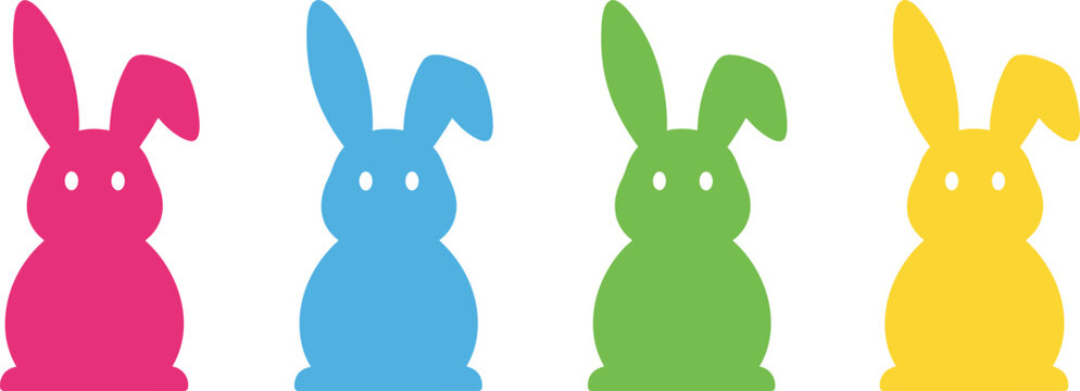 Colorful bunny silhouette set cute rabbit icon collection simple flat animal shapes for easter decoration vector illustration design