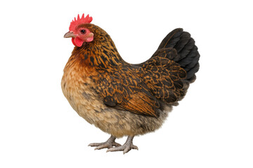 Fototapeta premium Brown hen standing side view with red comb