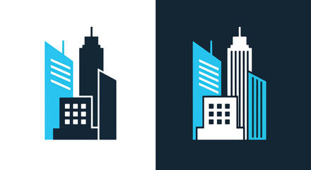Obraz premium city skyline icon set flat design vector illustrationBlue icon set - Modern style icon - Vector icon set - Glyph and solid icon set - Icon vector - Flat Design Icon - line icon set