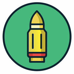 Obraz premium Stylized bullet icon with a yellow casing and pointed tip on a vibrant green circular background