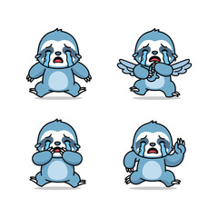 Crying cartoon yeti character set with different emotions on white background © Kamal