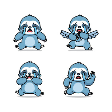 Crying cartoon yeti character set with different emotions on white background