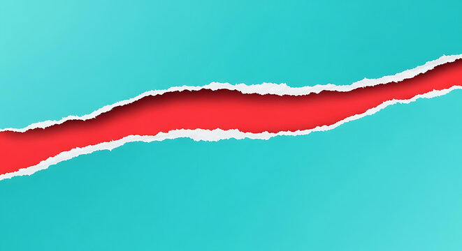 Torn paper reveal with red background and turquoise surface