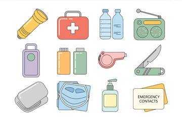 A close up of a bunch of different items that include a knife, a bottle, a knife sharper, a bottle of water, a knife, a bottle, a knife, and a toothbrush