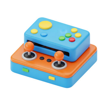 3D Icon of Vintage Game Controllers  isolated on transparent background
