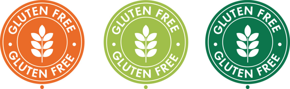 Gluten free food label badge collection with wheat symbol healthy organic product packaging stamp vector illustration set