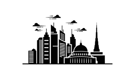 Obraz premium Silhouette of Cityscape Skyline. Isolated on White Background