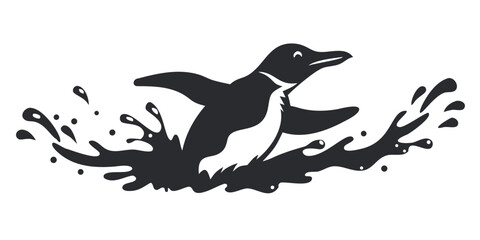 Naklejka premium Penguin Splashing in Water Vector Illustration