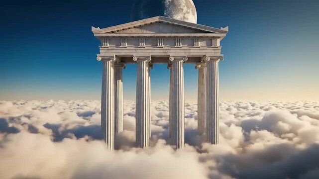 Ancient Greek Temple Above the Clouds.