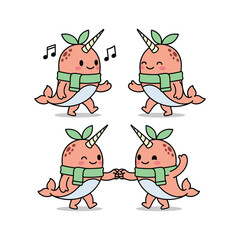 Cartoon narwhals dancing together in harmony with music notes © Kamal