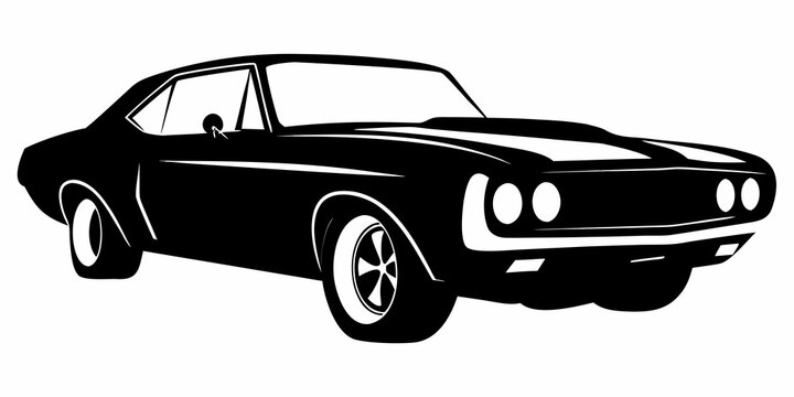 Classic Muscle Car Silhouette - 1969 Retro Sports Car Vector Stencil