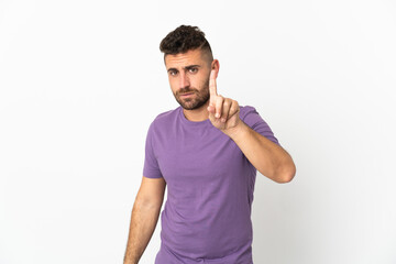 Obraz premium Caucasian man isolated on white background counting one with serious expression