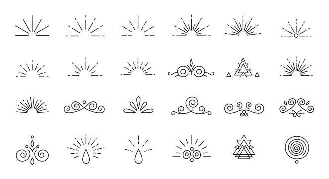 Collection of Simple Line Art Sun Symbols.