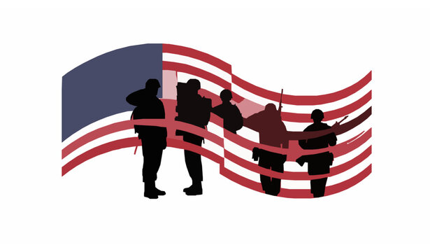 Honoring veterans vector art with soldier silhouettes intertwined with American flag patriotic illustration