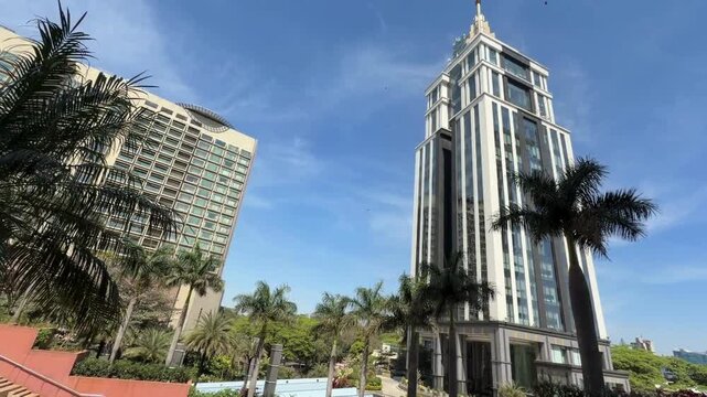 Exclusive panning shot of the iconic UB tower landmark in Bengaluru city in India
