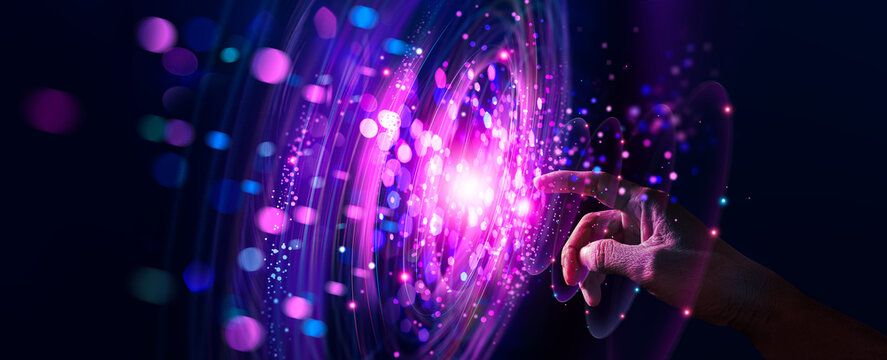 Abstract, Digital neural virtual network, Ai technology.  Businessman fingers touching and connected cyberspace of big data artificial, Digital transformation, Science and innovation of next era