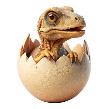 Baby dinosaur hatching from egg isolated on transparent background