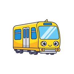 Cartoon Yellow Train with Smiling Face.