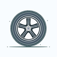 Fototapeta premium Modern graphic illustration of an automotive wheel and tire, symbolizing vehicle motion and maintenance