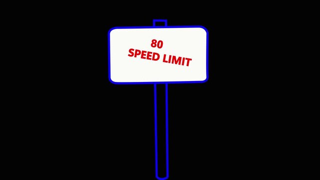 Dynamic speed limit 20 graphic with futuristic blue neon glow effect on a black background for presentations and technology. Road speed limit 80 mph sign board,circle neon line template.