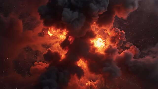 Dark smoke and fire burning intensely.