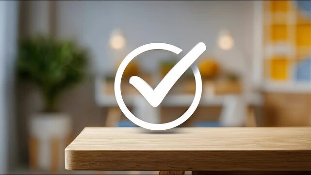 Floating approval symbol above oak platform represents certified ethical trade standards.